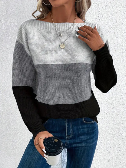 Natalie – colour-block langærmet sweater med rund hals