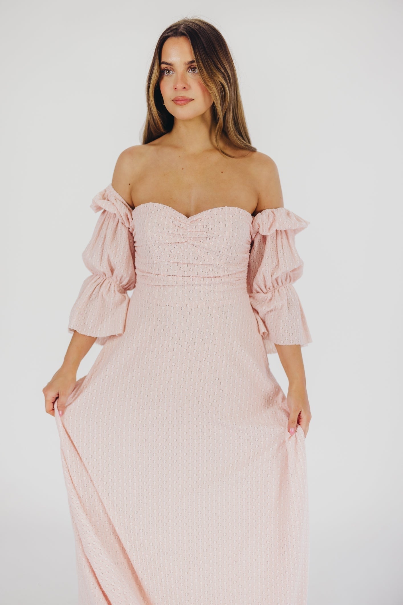 Corrine tiered sleeve Maxi Dress med lommer i ballerina pink - bump friendly