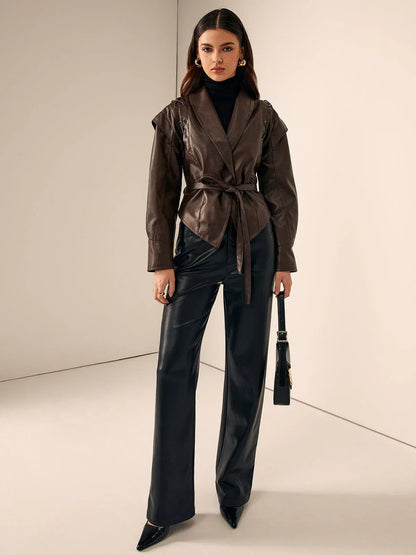 Valeria skræddersyet læderblazer med bælte – dame