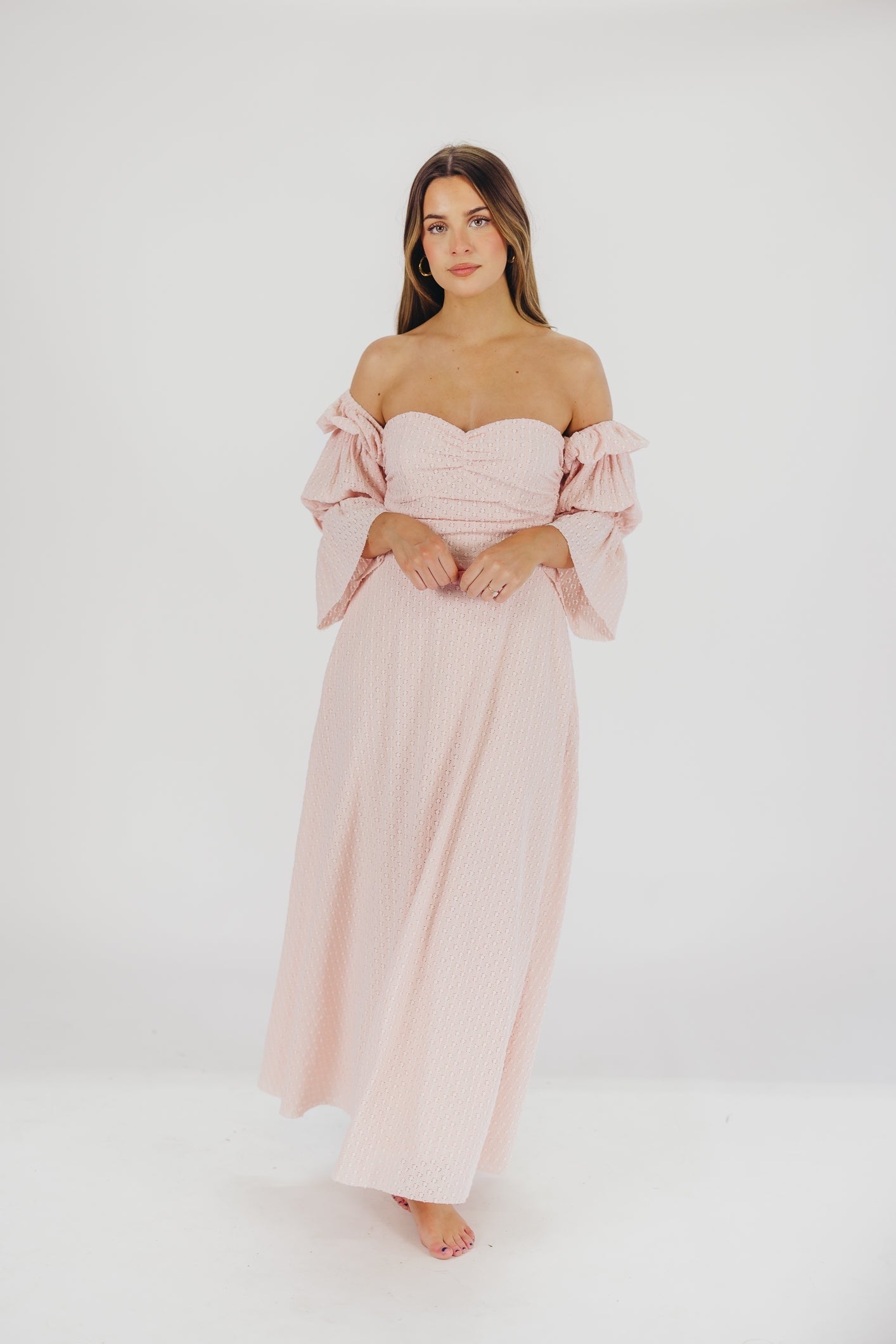 Corrine tiered sleeve Maxi Dress med lommer i ballerina pink - bump friendly