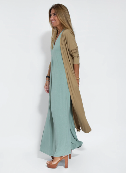 Ayania - langes schlankmachendes kleid und weste im set
