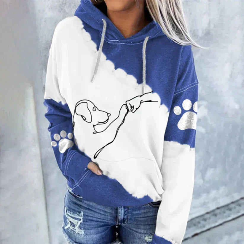 Rosamund - trendy hættetrøje med hundeprint