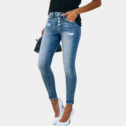 Ember - trendy skinny damejeans med moderigtige knapper