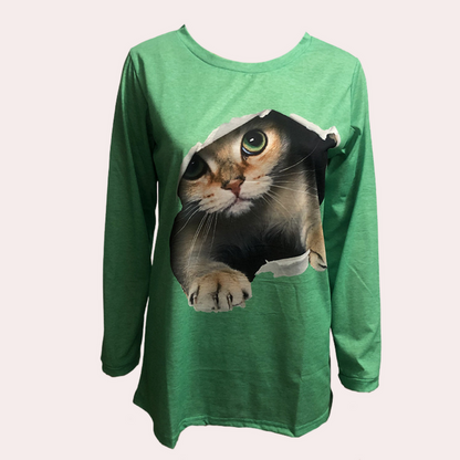 Damebluse med katteprint