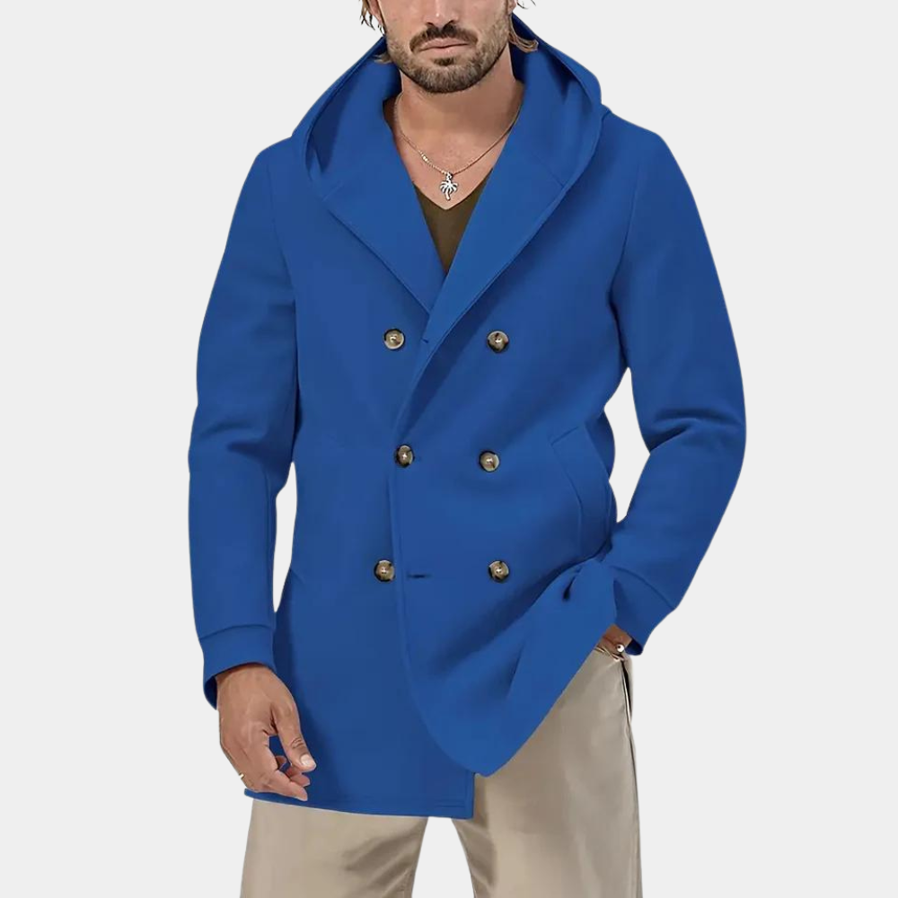 Stilfuld trenchcoat til mænd med en praktisk hætte for et afslappet look