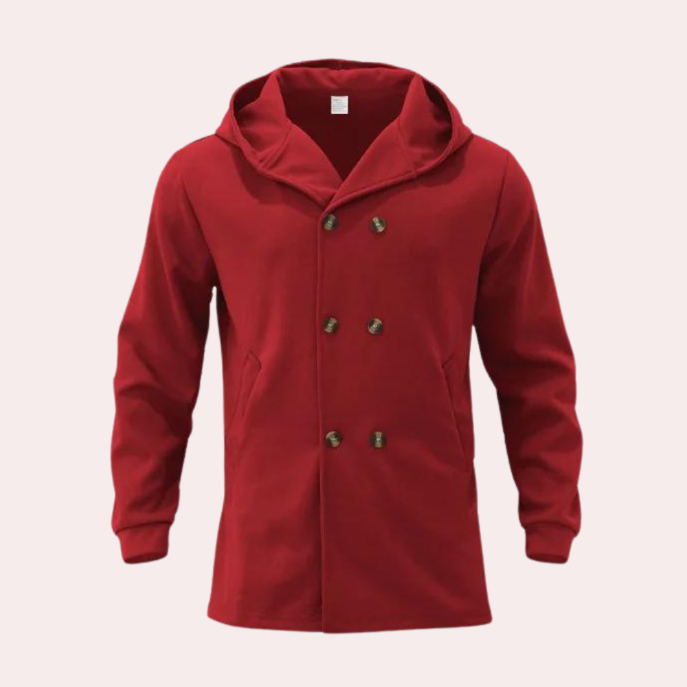 Stilfuld trenchcoat til mænd med en praktisk hætte for et afslappet look