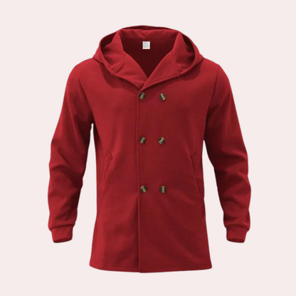 Stilfuld trenchcoat til mænd med en praktisk hætte for et afslappet look