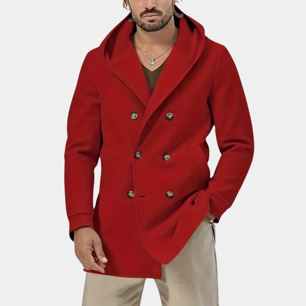 Stilfuld trenchcoat til mænd med en praktisk hætte for et afslappet look
