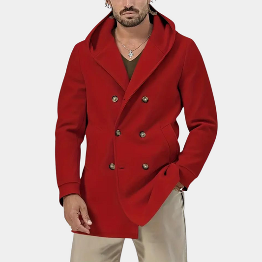 Stilfuld trenchcoat til mænd med en praktisk hætte for et afslappet look