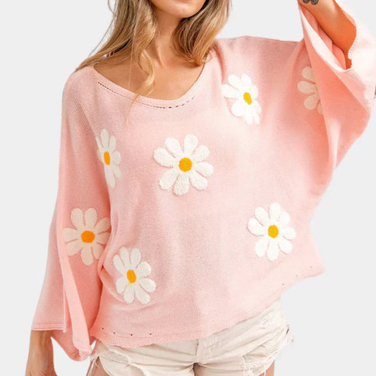 Mia - charmerende sweater med blomsterbroderi til kvinder
