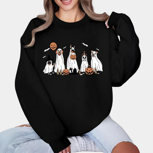 Margaret - stilfuld halloween sweater til kvinder med sødt hundeprint