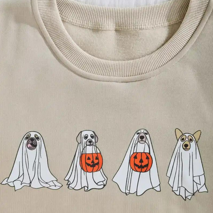 Kinga - halloween sweatshirt til kvinder med et uhyggeligt hundeprint