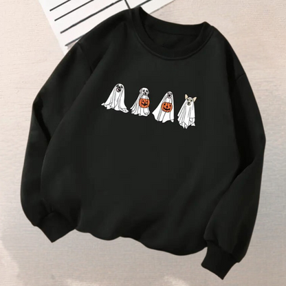 Kinga - halloween sweatshirt til kvinder med et uhyggeligt hundeprint