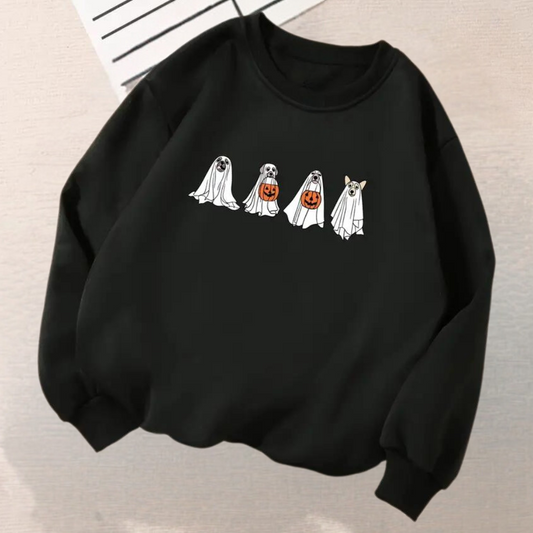 Kinga - halloween sweatshirt til kvinder med et uhyggeligt hundeprint