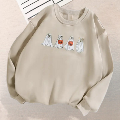 Kinga - halloween sweatshirt til kvinder med et uhyggeligt hundeprint