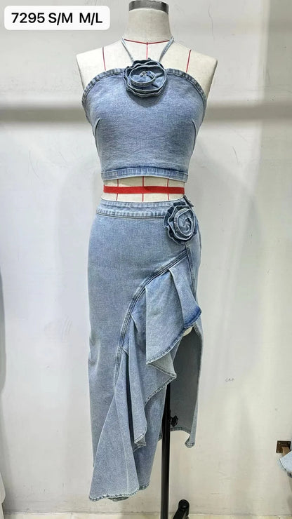 Caroline pink top og jeans sæt
