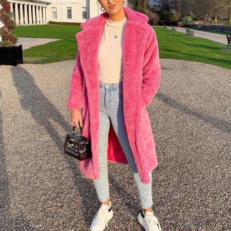 Lang faux fur-jakke til kolde dage - Askepot