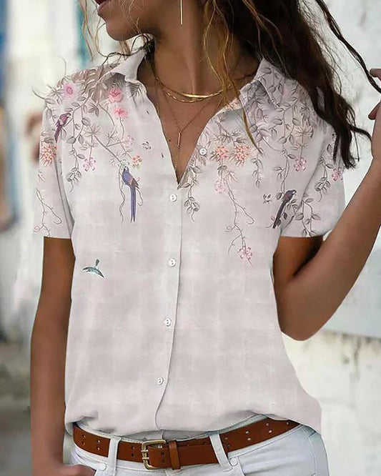 Elissa - smart bluse med blomstermønster og klassisk krave