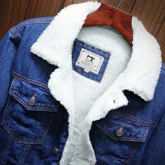 Essentials denimjakke - herre vinterjakke med fleecefor