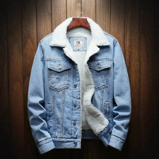 Essentials denimjakke - herre vinterjakke med fleecefor