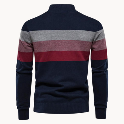Nilo - sofistikeret, stribet slim fit herretrøje med lynlås