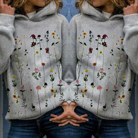 Elle - hættetrøje med blomsterprint