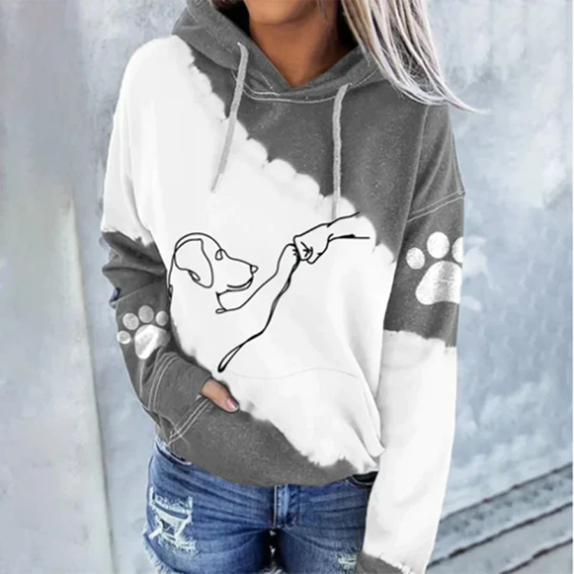 Rosamund - trendy hættetrøje med hundeprint
