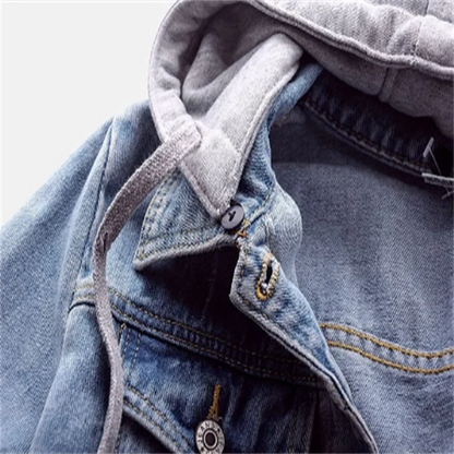 Denim damejakke med aftagelig hætte
