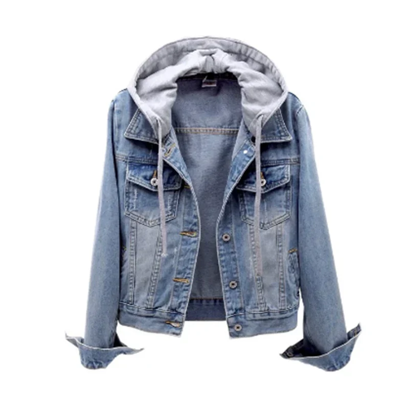 Denim damejakke med aftagelig hætte