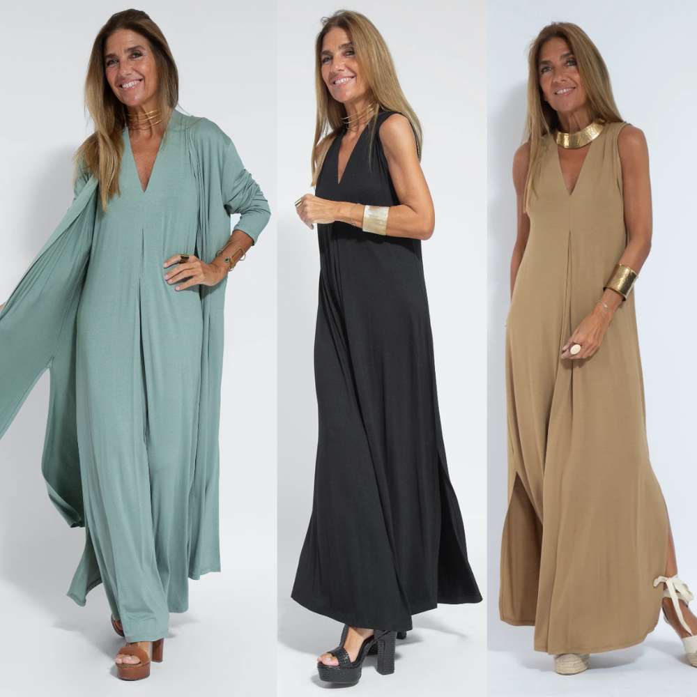 Ayania - langes schlankmachendes kleid und weste im set