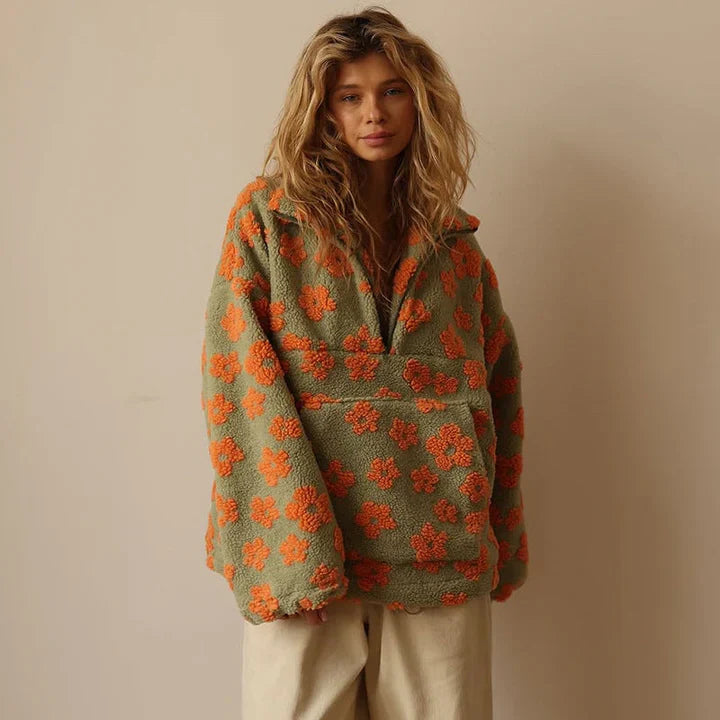 Daisy – fleece-sweater med varm blomsterprint