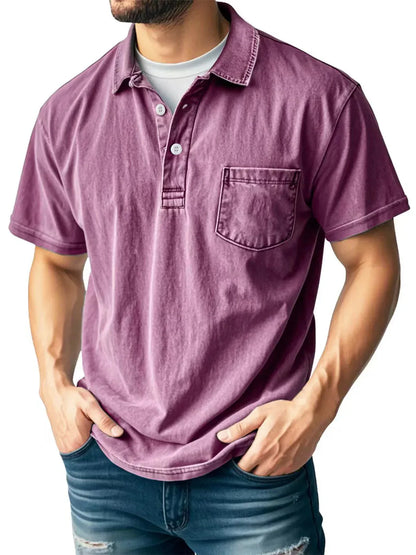 Vintage poloshirt med brystlomme – herre