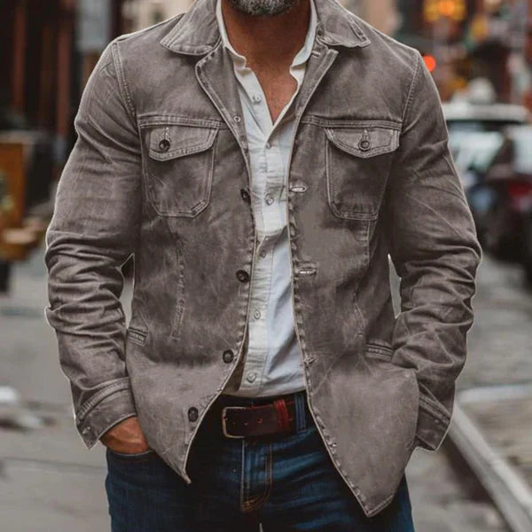 Vintage læderjakke til mænd, kraftigt vasket, med flere lommer – herre