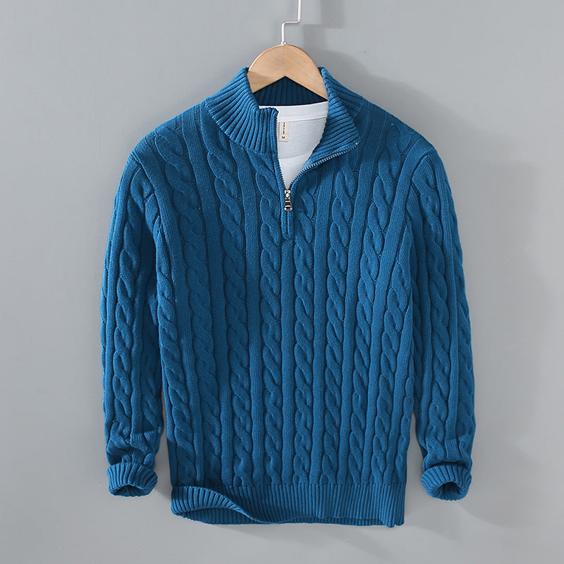 Bomuld - herresweater med halv lynlås