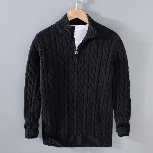 Bomuld - herresweater med halv lynlås