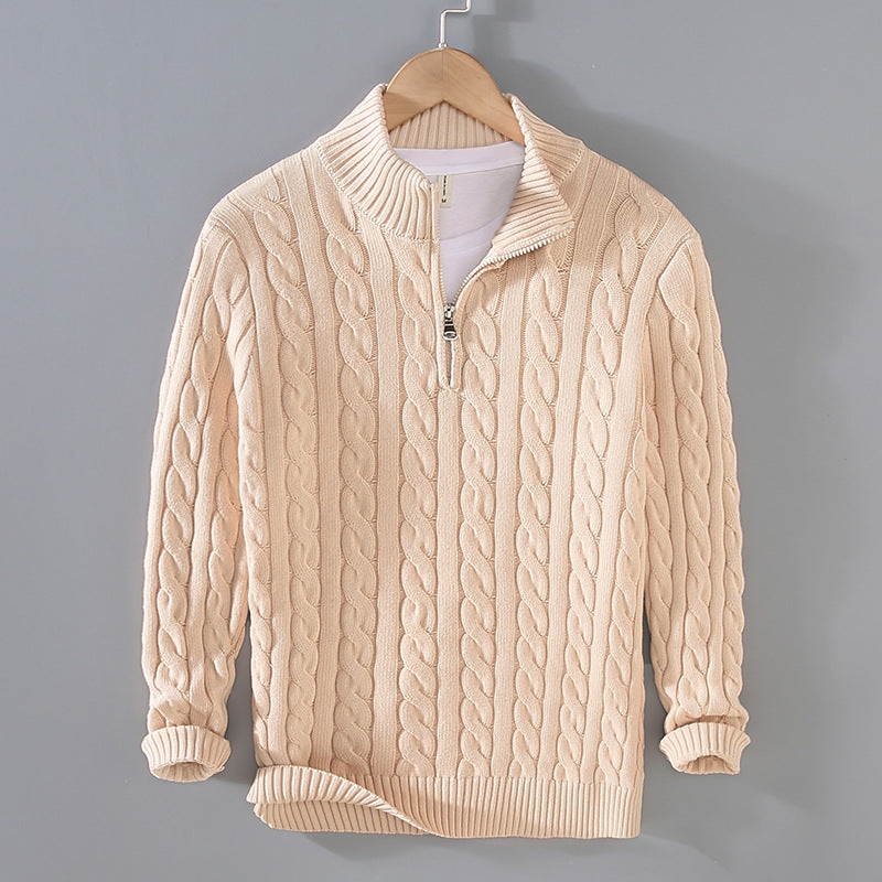 Bomuld - herresweater med halv lynlås
