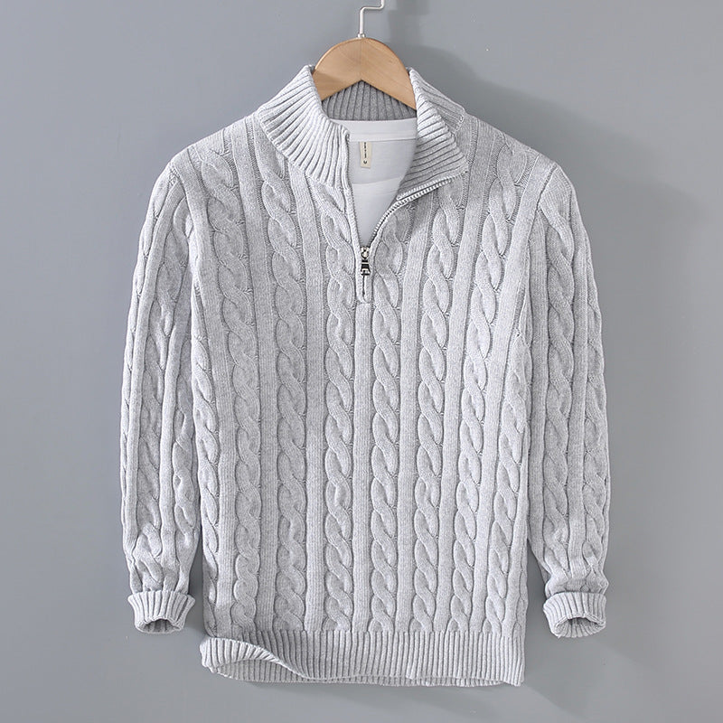 Bomuld - herresweater med halv lynlås