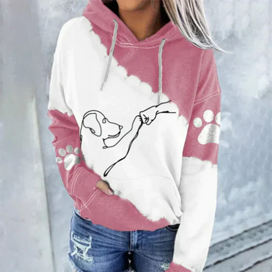 Rosamund - trendy hættetrøje med hundeprint