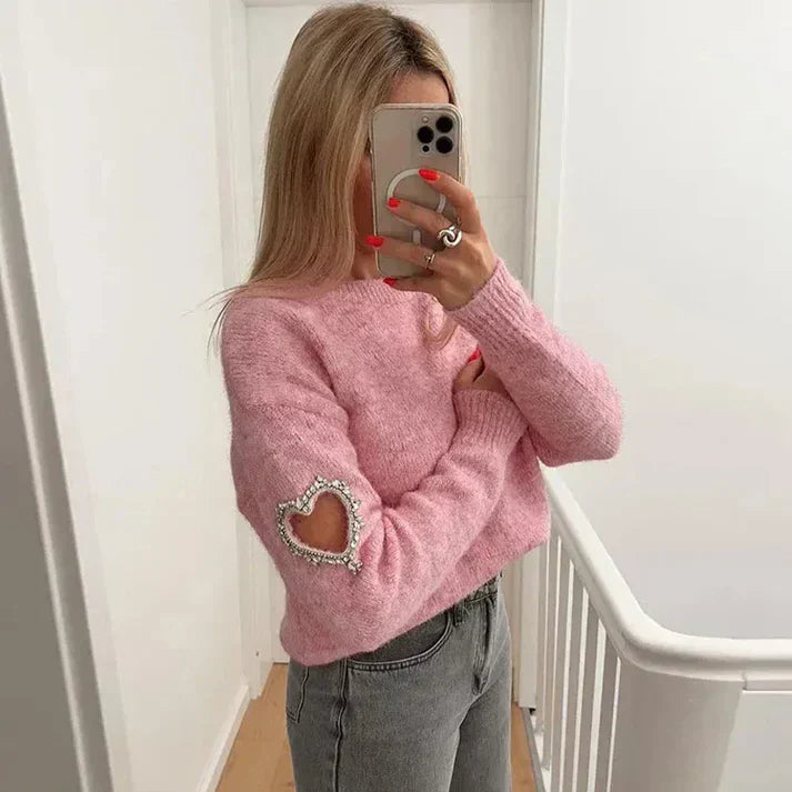 Pullover i moderigtigt hjerte-hals design til kvinder