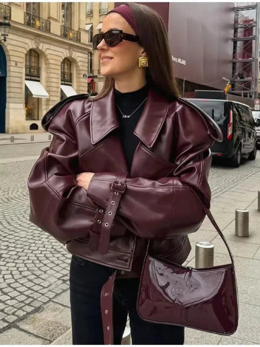 Redou - bordeaux oversize læderjakke - stilfuld og cool