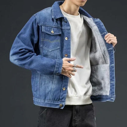 Denimjakke med tykt uldfoer - Otto