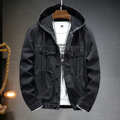 Denimjakke til mænd med hætte i vintage stil