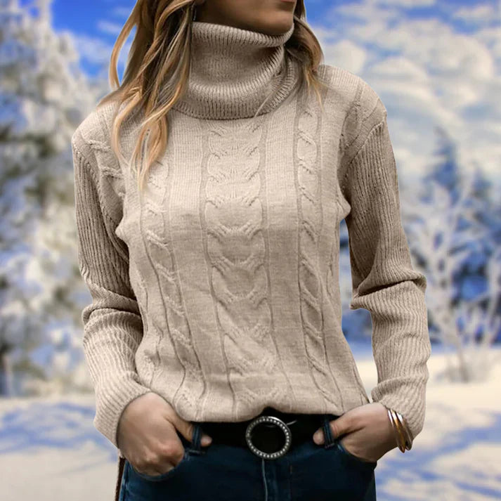 Sweater med lang krave og lange ærmer til kvinder