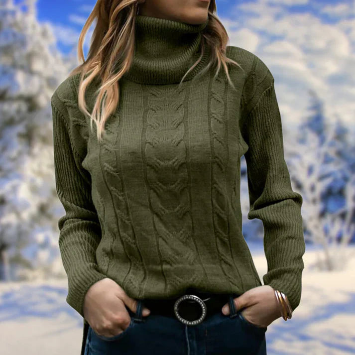 Sweater med lang krave og lange ærmer til kvinder