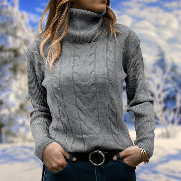 Sweater med lang krave og lange ærmer til kvinder