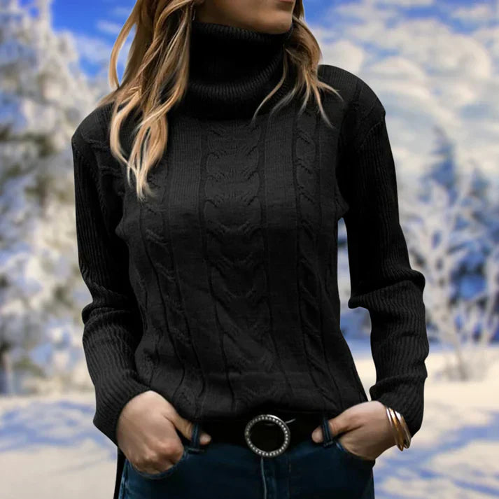 Sweater med lang krave og lange ærmer til kvinder