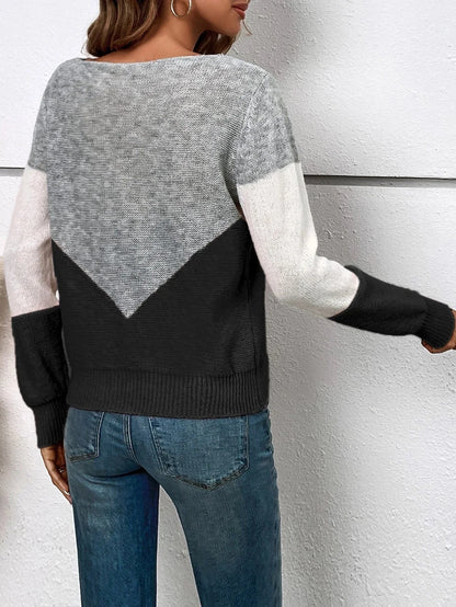 Strikket sweater med farveblok – damer