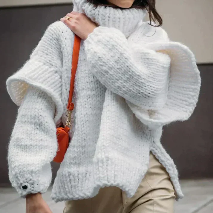 Oversized sweater med sofistikeret korsstingsmønster til kvinder