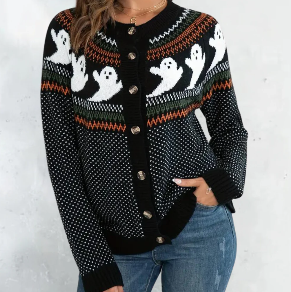 Marika - fortryllende cardigan med spøgelsesmotiv