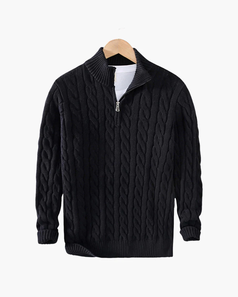 Afslappet strikket sweater med halv lynlås til mænd